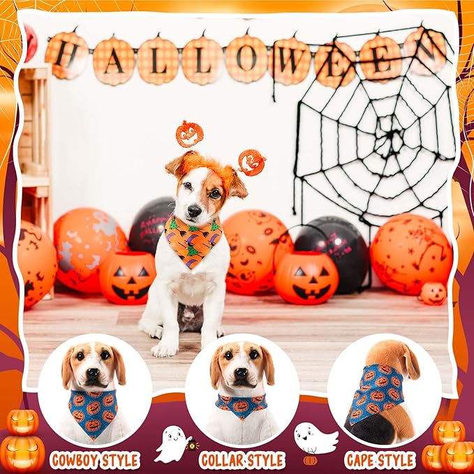 Aliceset 180 Pcs Halloween Dog Bandanas Bulk Halloween Bandana for Dog Adjustable Washable Pet Triangle Scarf Cute Kerchief Scarves for Pet Holiday Party Costume Photo Props Accessories Decorations
