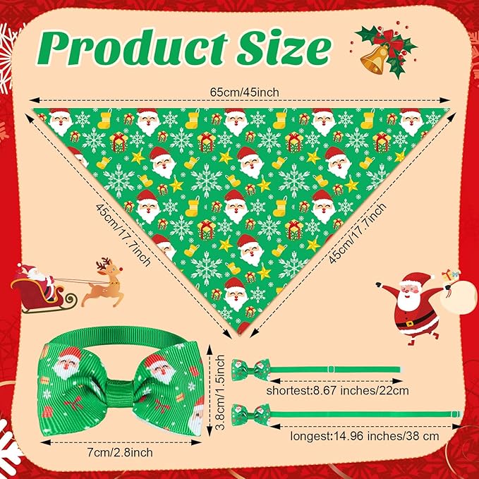 Sanwuta 50 Pcs Christmas Dog Bandanas and Collar Bow Ties Set 25 Bandanas Bulk 25 Xmas Charm Dog Collar Pet Triangle Pet Scarf Bowtie for Small Medium Large Holiday Costume