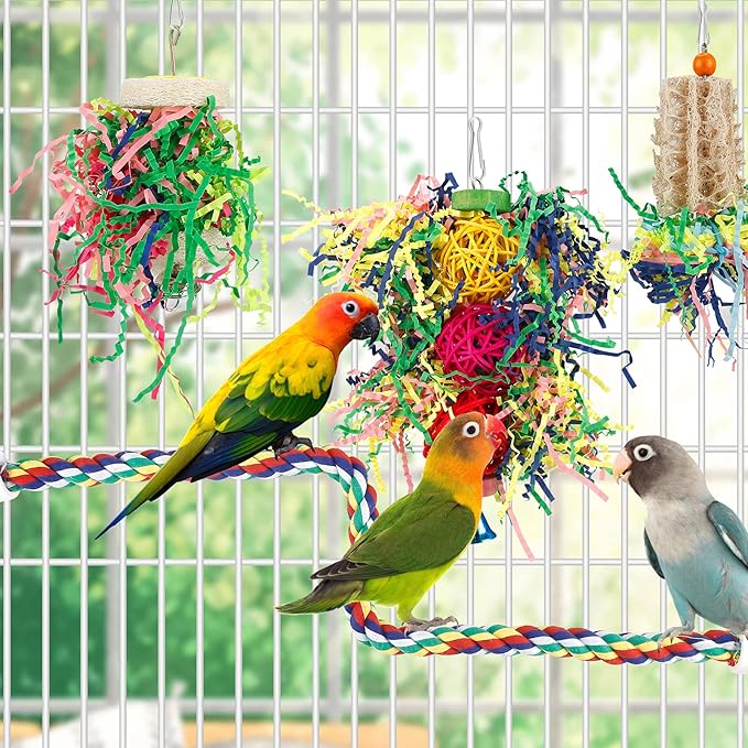 Foraging Toys Parakeet Chewing Hanging Toy Shredded Paper Bird Cage Accessories for Conure Cockatiel Budgies Lovebird Parrotlet