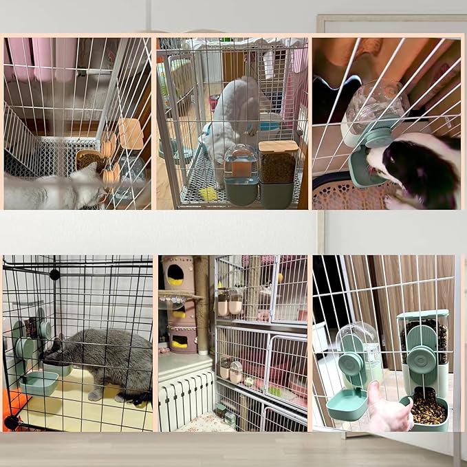 Hanging Automatic Food and Water Dispenser, Gravity Rabbit Feeder Set, Cage Cat and Bunny Food Bowl (Cage Grid Spacing Over 1.2'')