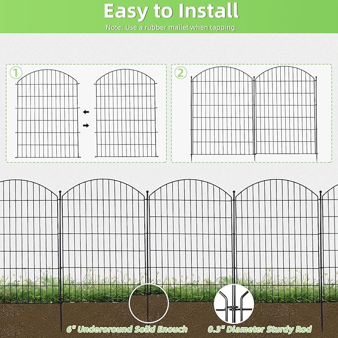 Decorative Garden Fence 40in (H) x12ft (L), 5 Pack No Dig Fence Animal Barrier for Dog, Arched Flower Bed Edging, Wire Border Panel Fencing for Yard Patio Outdoor Decor