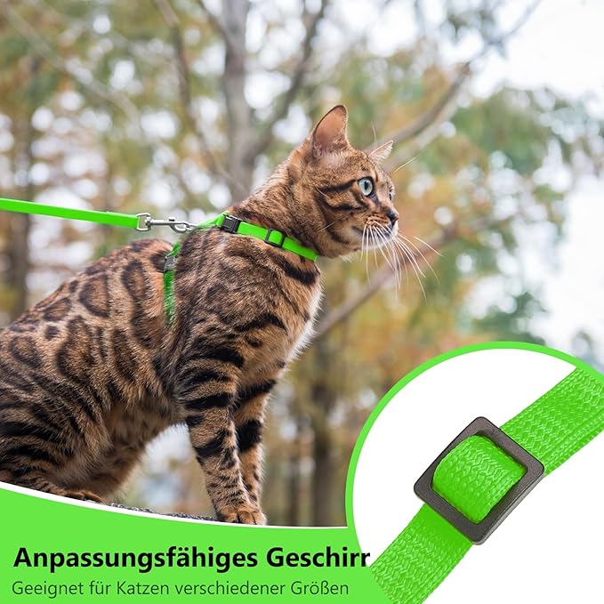 PUPTECK Adjustable Cat Harness and Leash Set Escape Proof Kitten Strap Collar for Walking Travel, Green