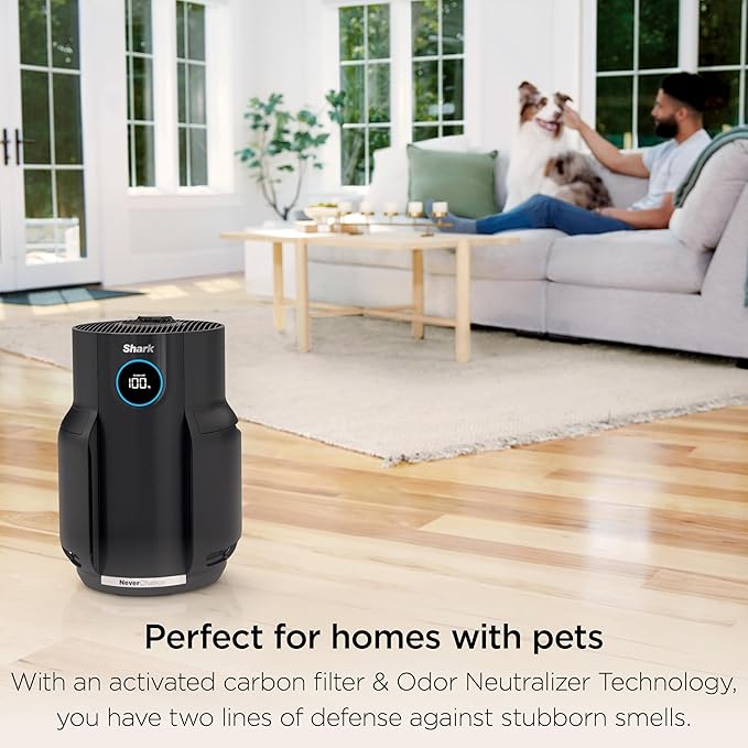 Shark Air Purifier for Home, NeverChange, for Large Room, HEPA-Exceeding Filter, Captures Pollutants, Pet Dander, Dust, Odor, Smoke, and More, Odor Neutralizer, HP152, Charcoal