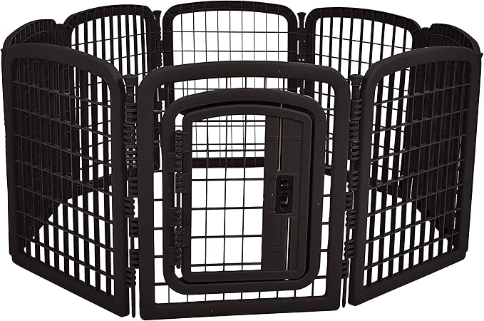 Amazon Basics 8-Panel Octagonal Plastic Pet Pen Fence Enclosure With Gate, 59 x 58 x 28 Inches, Black