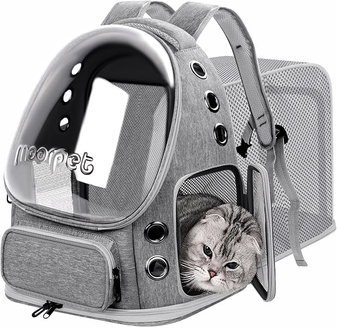 Breathable Cat Bubble Backpack Large Space Pet Carrier Backpack Expandable for Kitty Dog, Foldable Airline Approved Cat Backpack, Transparent PetTravel Backpack Up to 20 lbs (Green) (Grey)