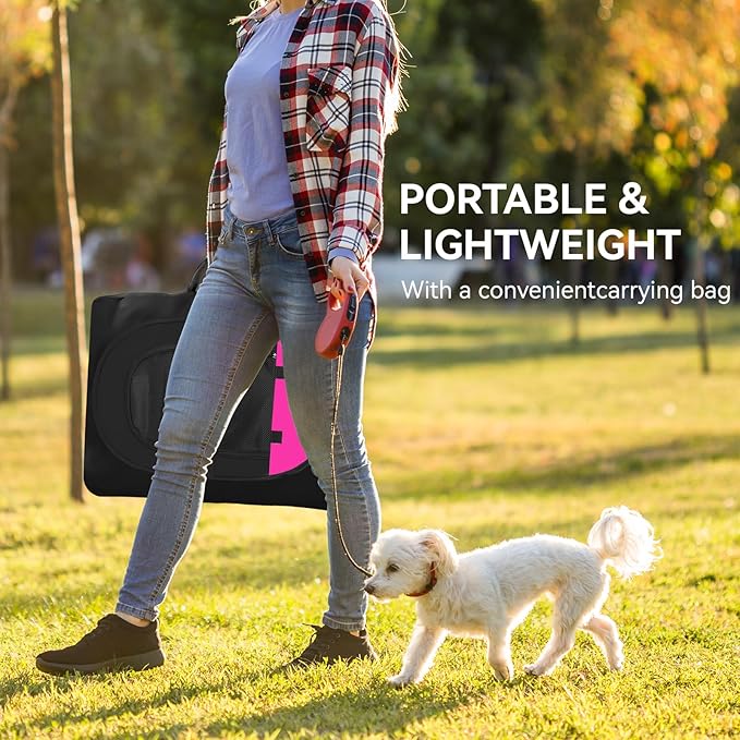 Dog Playpen, Puppy Pet Playpens Indoor for Small Dogs Tent Crates Cage Indoor/Outdoor, Portable Pop Up Dog Kennel Playpen with Carrying Case for Dogs/Cats/Rabbits, Hot Pink