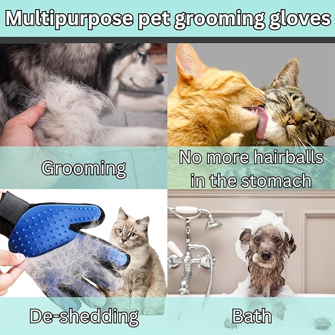 (Left Hand) Pet Hair Remover Glove – Blue, Reusable Grooming Glove for Dogs, Cats & Horses, Gentle Deshedding, Bathing & Massaging, Anti-Shedding Tool for Pet Hair Removal (Left Hand only)