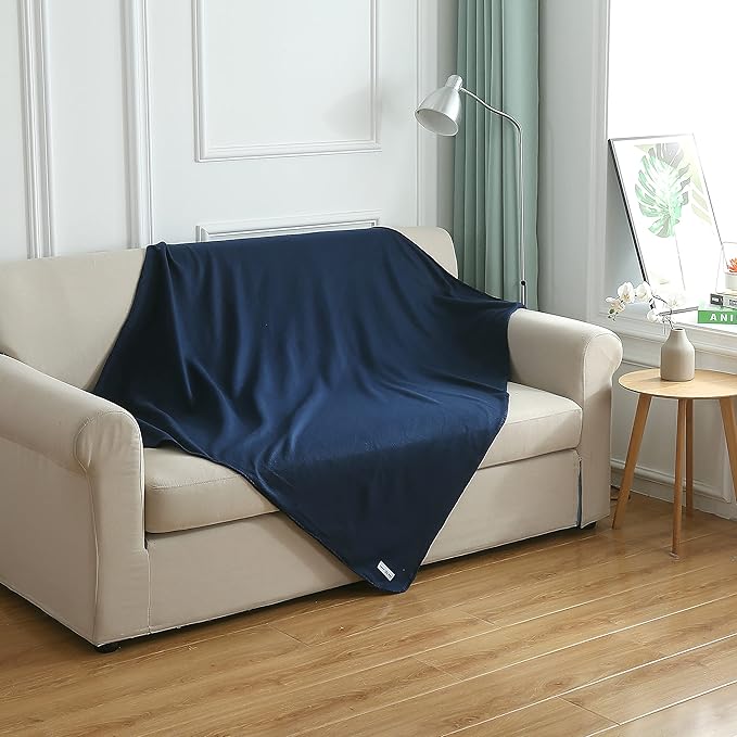 Fleece Throw Blankets Bulk Fleece Blankets Solid Wholesale Lightweight Warm Soft for Pet Bed Sofa Couch Office Wedding Gifts Travel Seasons (Navy, Pack of 6-50x60 Inches)