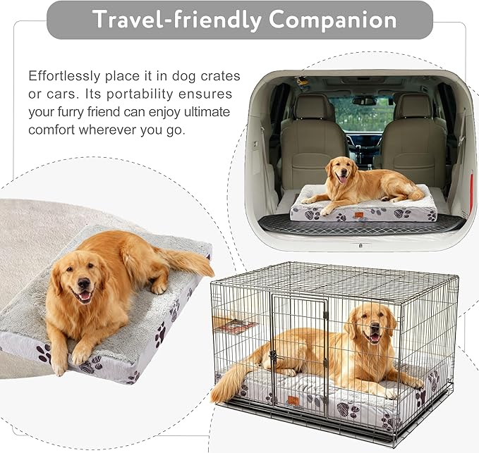 Waterproof Orthopedic Dog Bed for Large Medium Sized Dogs 35x22 Inch - Egg Crate Foam Pet Crate Bed with Removable Washable Cover, Plush Top Anti-Slip Bed Mat, Chocolate