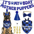 Dog Birthday Party Supplies, Multi Sizes Dog Birthday Hat with Numbers Bandana Bow Tie It’s My Bday Mother Puppers Sign Banner for Large X-Large Dogs Pets (X-Large, Blue)