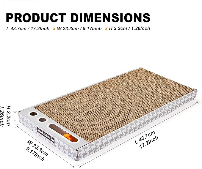 Cat Scratching Board 3 Pack – Reversible Cardboard Scratcher for Indoor Cats, Wide Boxed Scratch Pads with Bell Ball, Durable Corrugated scratchers as Furniture Protector