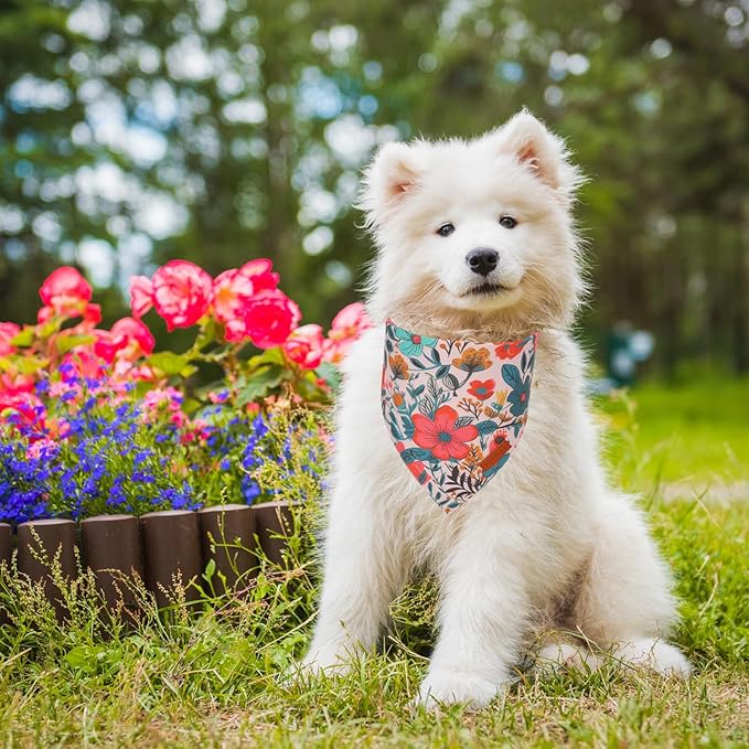 PTDECOR Flower Dog Bandana,2 Pcs Floral Reversible Dog Scarf, Multi Size, Triangle Pet Bandanas for Small Dogs (Flower, Small)