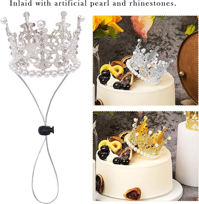 PET SHOW 2pcs Medium Dog Crown Headband Puppies Cat Hat for Birthday Party Silver Gold Rhinestone Faux Pearl Crown for Pets Wedding Hair Accessories Photo Prop Costume