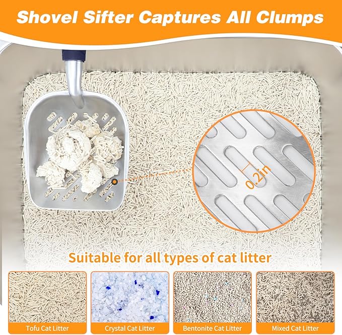 Heavy-Duty Cat Litter Scoop with Holder,Metal Cat Scooper Holder Trash Container,Aluminum Kitty Poop Sifting Shovel Captures All Clumps,Speed Sifter Litter Box Scooper with Cats Caddy(Blue)