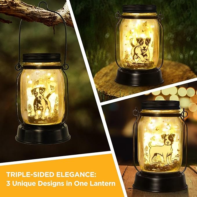 Jack Russell Terrier Gifts for Women/Men Jack Russell Terrier Solar Lanterns Mom Birthday Dog Lovers Lantern Pet loss Pet Memorial Lights Solar Garden Decoration for Yard, Patio,Backyard,Porch Torches