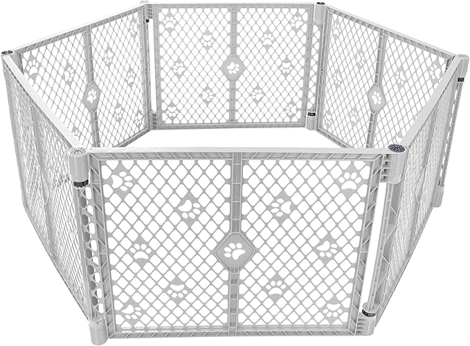MYPET 6-Panel Paws Petyard, Gray Dog Playpen, Durable & UV-Resistant Puppy Playpen, Indoor/Outdoor Portable Dog Pen, Adjustable for Your Pet's Comfort, Friendly Design for Happy Pets