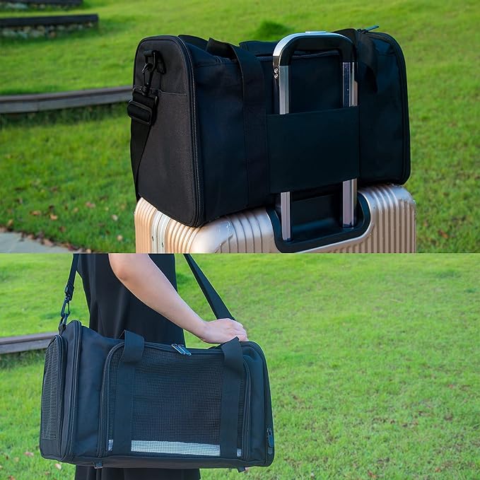 Soft Sided Carrier for Small Medium Cats Dogs,Removable Pad Collapsible Travel Pet Carrier Large Black