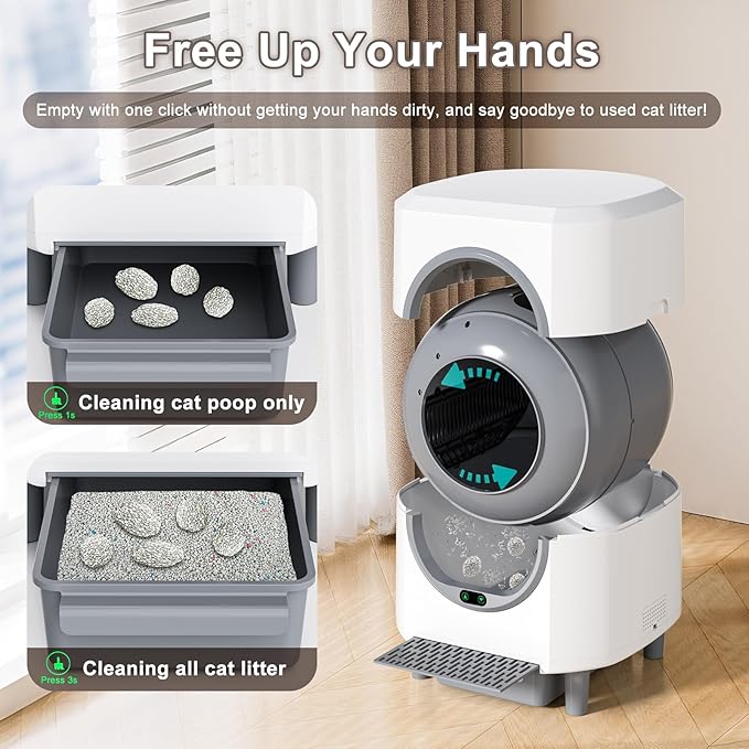 Automatic Litter Box, Self Cleaning Litter Box, Odor Control, 90L Large Capacity with APP Control and Safety Sensor, Ellenpent, for Multiple Cats, Large Cat, with 3 Rolls Garbage Bags