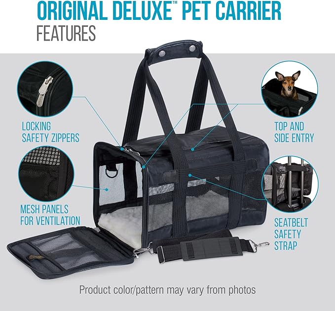 Sherpa Original Deluxe Travel Pet Carrier, Airline Approved & Guaranteed On Board - Black, Medium