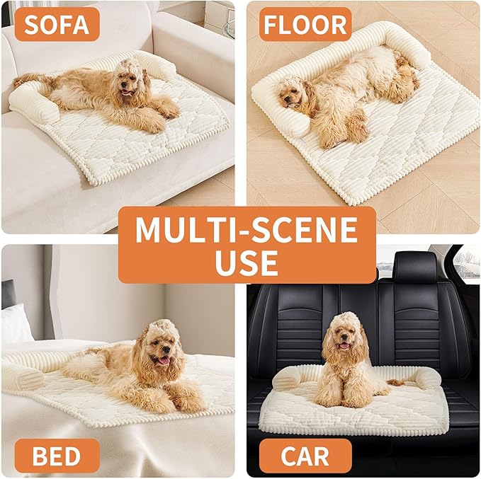 HAOMAIJIA Dog Couch Bed for Large Dogs, Non Slip Pet Couch Covers for Sofa Thick Soft Washable Dog Couch Cover Protector All Seasons Universal Dogs and Cats Bed Mat (Off White, Large)