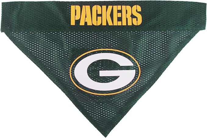 Pets First NFL DOG BANDANA - GREEN BAY PACKERS REVERSIBLE PET BANDANA. 2 Sided Sports Bandana with a PREMIUM Embroidery TEAM LOGO, Small/Medium. - 2 Sizes & 32 NFL Teams available
