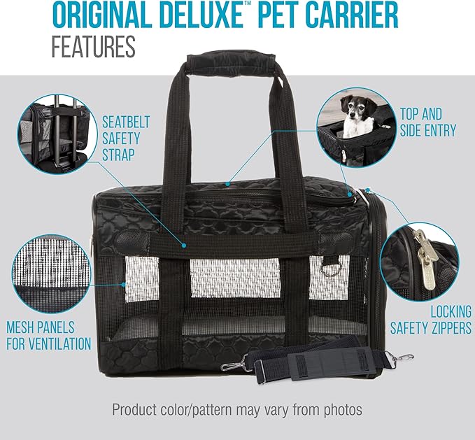Sherpa Pet Carrier Airline Approved with Spring Wire Frame - Cat & Dog Carrier for In-Cabin Travel, Mesh Ventilation, Locking Zippers - Black Lattice, Large
