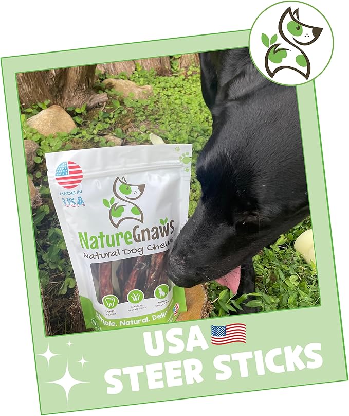 Nature Gnaws USA Steer Sticks for Dogs 5-7" (8oz) - Mixed Thickness - Long Lasting for Aggressive Chewers and Large Dogs - Natural Beef Bully Dog Chew Bones