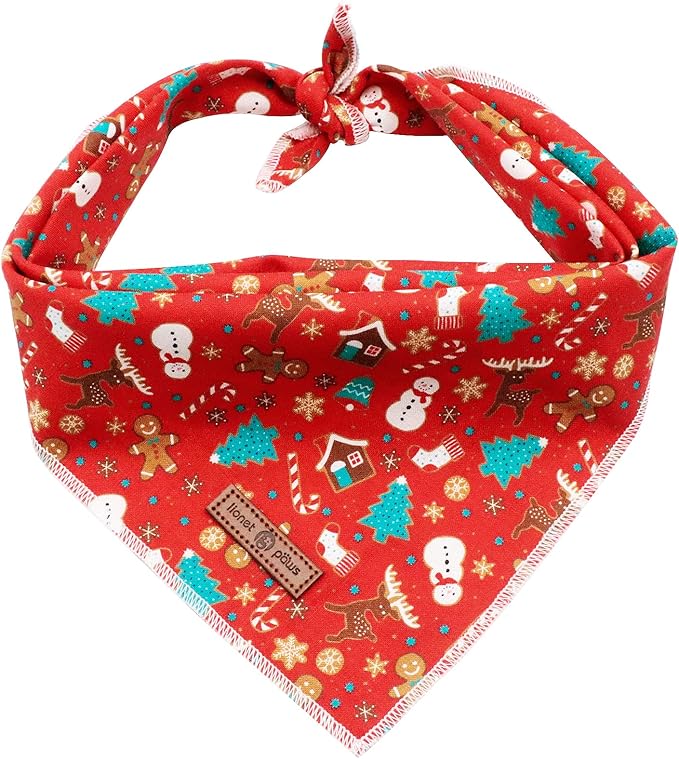 Lionet Paws Christmas Dog Bandana Washable Cotton Handkerchief Scarf Triangle Bandana for Small Medium Large Dogs Girl Boy