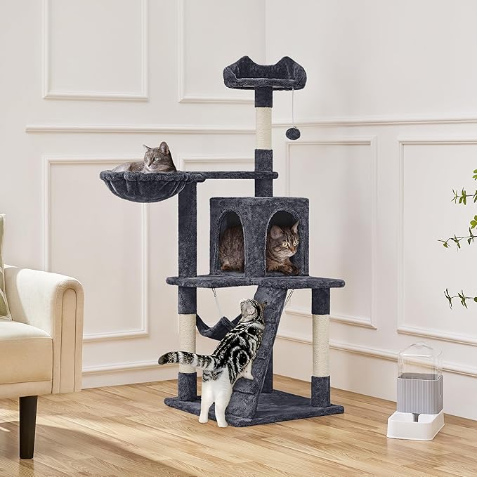 Yaheetech 54in Cat Tree, Multi-Level Cat Tower with Scratching Posts, Spacious Condo and Hammock, Ideal Activity Center for Indoor Kittens, Dark Gray