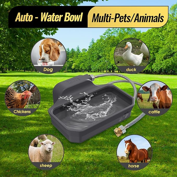 135OZ Automatic Water Dispenser for Large Dogs Patented Outdoor Dog Water Bowl Dispenser Automatic Dog Feeder Fit 3/4'' GHT Faucet Dog Waterer Include Water Hose Extra-Large Drinking Area