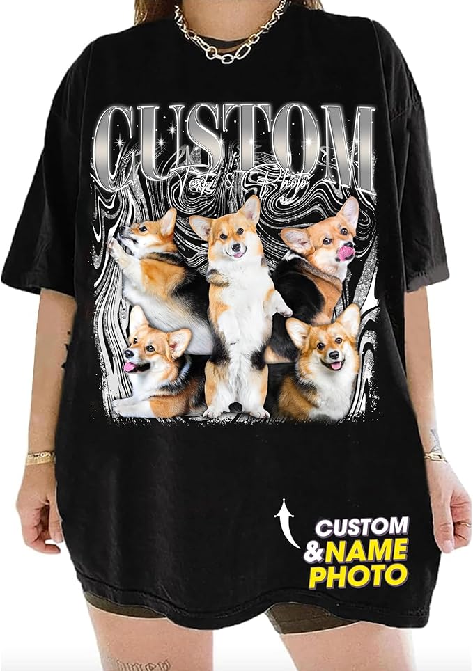 NAZENTI Custom Bootleg Rap Tee, Custom T-Shirts with Picture, Retro Custom Bootleg, Valentine's Gifts for Him Her
