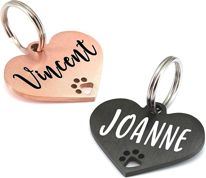 Ultra Joys Dog Tags Personalized for Pets - Hollow Paw Custom Pet ID Tag - Engraved Dog Tag for Small, Large Dogs - Small Heart in Rose