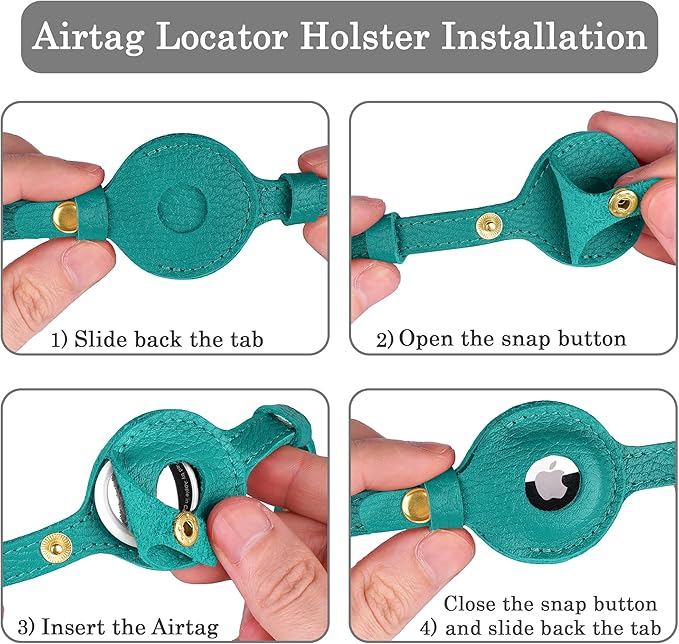 OOPSDOGGY Leather AirTag Cat Collar with Bell - Non Breakaway Kitten Collar with Apple Air Tag Holder - Lightweight GPS Pet Collars for Girl Boy Cats, Small Dogs, Puppies (Aquamarine)