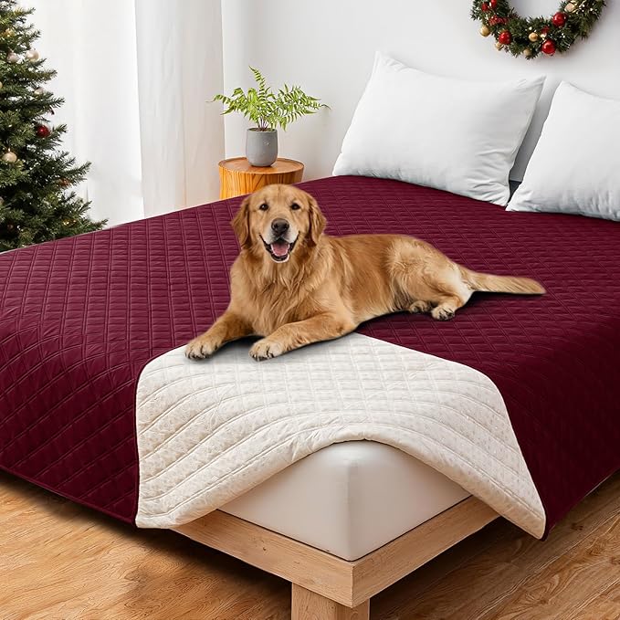 Waterproof Couch Covers for Pets, Waterproof Dog Bed Cover, Anti-Slip Soft Dog Blankets, Couch Cover for Dogs Washable, Pet Blanket for Puppy Large Dogs Cat Christmas (82x82 Inch, Burgundy)
