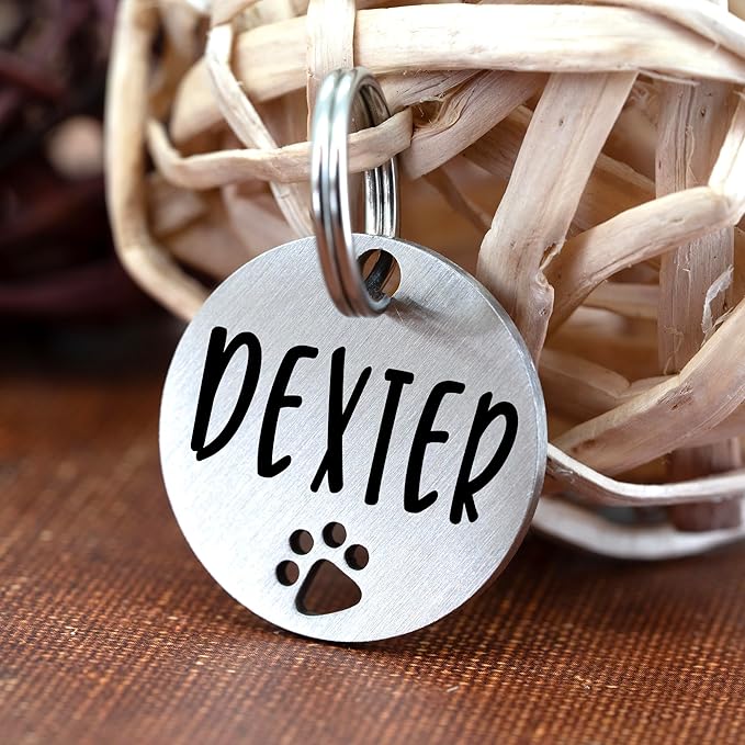 Ultra Joys Dog Tags Personalized for Pets - Hollow Paw Custom Pet ID Tag - Engraved Dog Tag for Small, Large Dogs - Large Round in Silver
