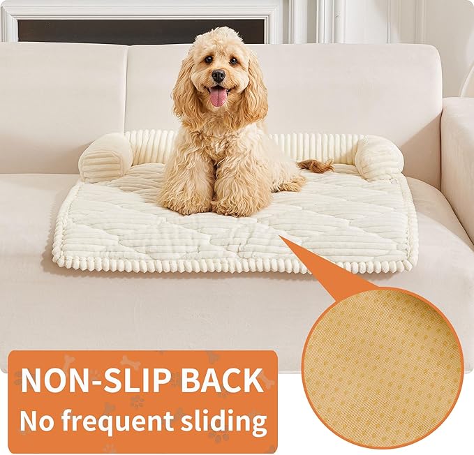 HAOMAIJIA Dog Couch Bed for Large Dogs, Non Slip Pet Couch Covers for Sofa Thick Soft Washable Dog Couch Cover Protector All Seasons Universal Dogs and Cats Bed Mat (Off White, X-Large)