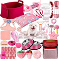 Abbylike 50 Pcs Puppy Supplies Starter Kit for Small Dogs Puppy Essentials Includes Leash, Bowls, Teeth Brushes, Water Bottle, and More Accessories for Dogs Pet Day Welcome Gift(Pink)