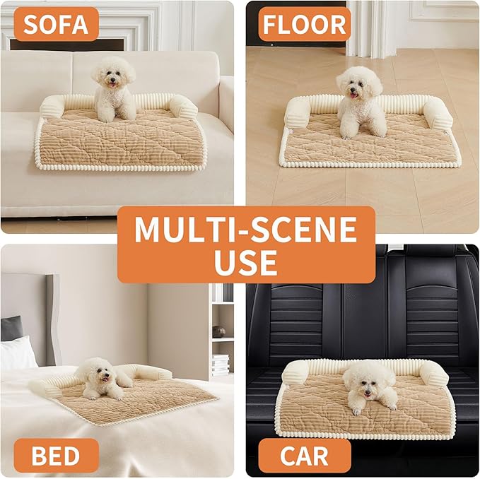 HAOMAIJIA Dog Couch Bed for Medium Dogs, Non Slip Pet Couch Covers for Sofa Thick Soft Washable Dog Couch Cover Protector All Seasons Universal Dogs and Cats Bed Mat (Khaki, Medium)