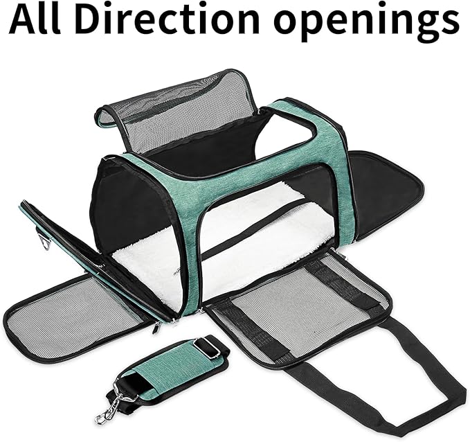 Soft-Sided Cat/Dog/Pet Carrier, Collapsible Pets Travel Carriers for Big Cats/Small Dogs with Shoulder Strap & Removable Mat, Mesh Puppy Carry Bag, Up to 16 Lbs, TSA Airline Approved(Turquoise)