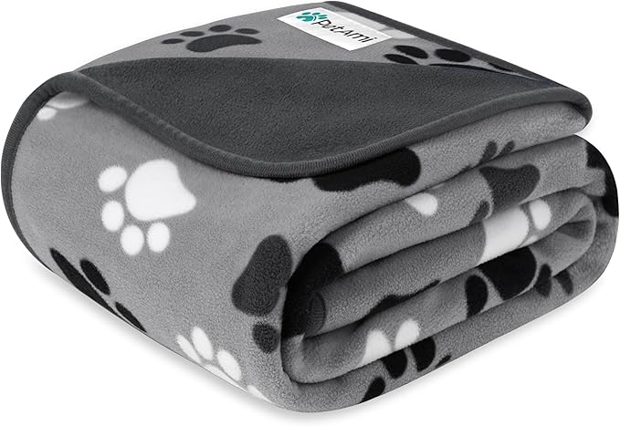 PetAmi Waterproof Dog Blanket for Extra Large Pets Dogs Cats, Large Pet Couch Cover Protector for Furniture, Reversible Washable Soft Fleece Cat Blanket for Bed Couch Sofa, 60x80 (Paw Print Gray)