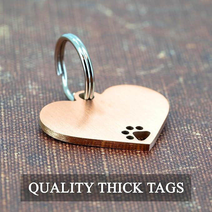 Ultra Joys Dog Tags Personalized for Pets - Hollow Paw Custom Pet ID Tag - Engraved Dog Tag for Small, Large Dogs - Small Heart in Rose