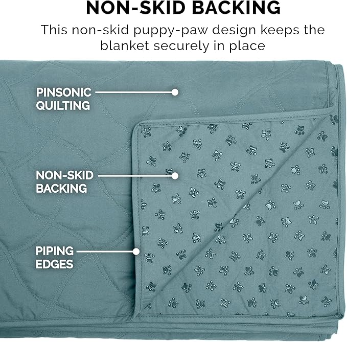 Furhaven Waterproof & Non-Slip Twin Size Mattress Cover Protector for Dogs & Cats, Washable, For Beds, Couches, & Car Seats - Quilted Twill Blanket Mattress Cover - Nile Blue, Small/Twin Size