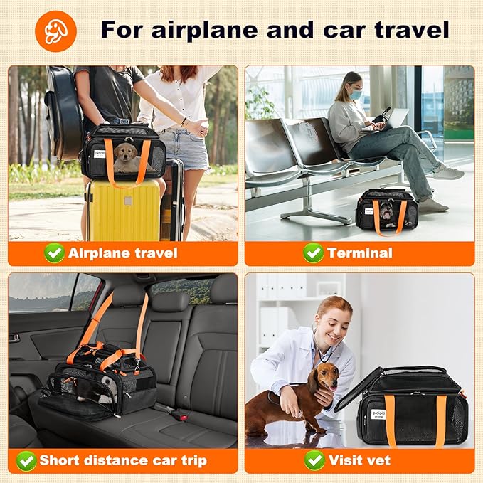 18x13.5x9 TSA Approved top and 1 Side Expandable pet Carrier for Small Dog Puppy cat up to 8 lbs Weight, for Spirit Southwest Airlines with Double Zipper Locks and 2 Pockets.