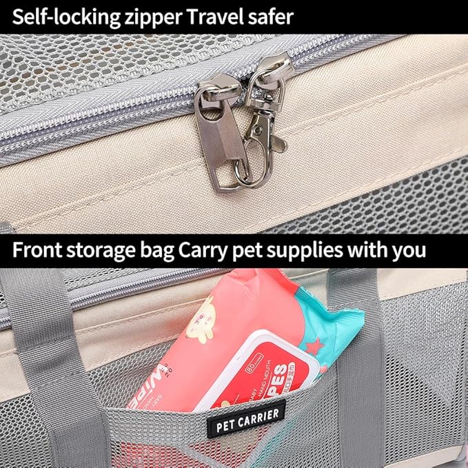 Airline Approved Pet Carrier for Cats and Small Dogs, Breathable and Collapsible Design, Portable Travel Bag for Bearded Dragon, Puppies Animal Hangbag, Rabbit Cage Cage (Khaki, Small)