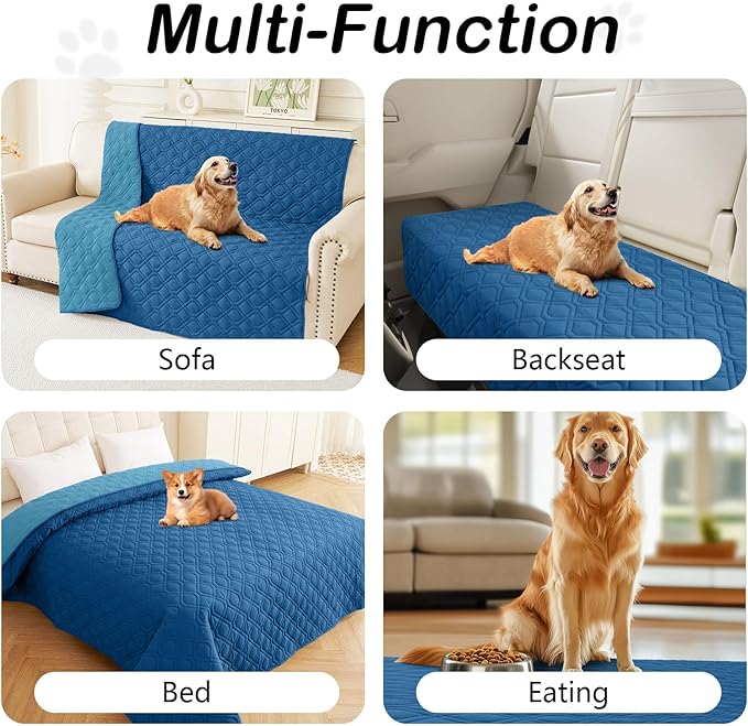 hyha Waterproof Dog Bed Blanket, Soft Pet Blankets, Waterproof Couch Cover for Dogs, Reversible Sofa Covers Washable for Furniture (82x102 Inch, Navy Blue/Blue)