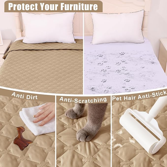 Smiry Waterproof Dog Bed Cover Blanket, Soft Reversible Pet Blanket, Washable Leakproof Cats Dogs Couch Cover for Sofa, Couch, Furniture (82x82 Inch, Camel/Beige)