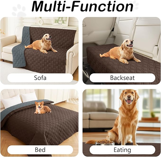 hyha Waterproof Dog Bed Blanket, Soft Pet Blankets, Waterproof Couch Cover for Dogs, Reversible Sofa Covers Washable for Furniture (30x53 Inch, Chocolate/Dark Grey)