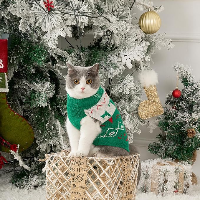 Stretchy Cat Christmas Sweater - 2 Packs Christmas Sweaters for Cats | Snug Winter-Ready Knit for Boy/Girl Cats & Kittens(Scarlet, Medium)