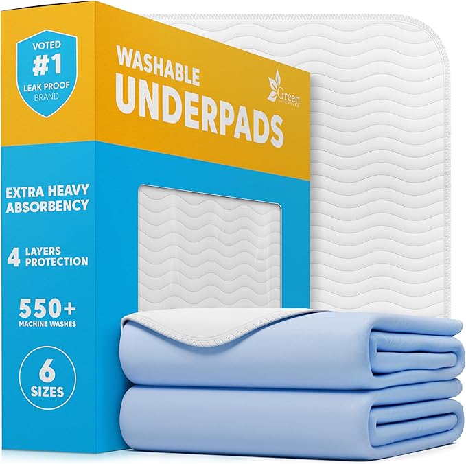 GREEN LIFESTYLE Washable Underpads - Large Bed Pads for use as Incontinence Bed Pads, Reusable Pet Pads, Great for Dogs, Cats, Bunny, Seniors Bed Pad (Pack of 2 - 48x48)