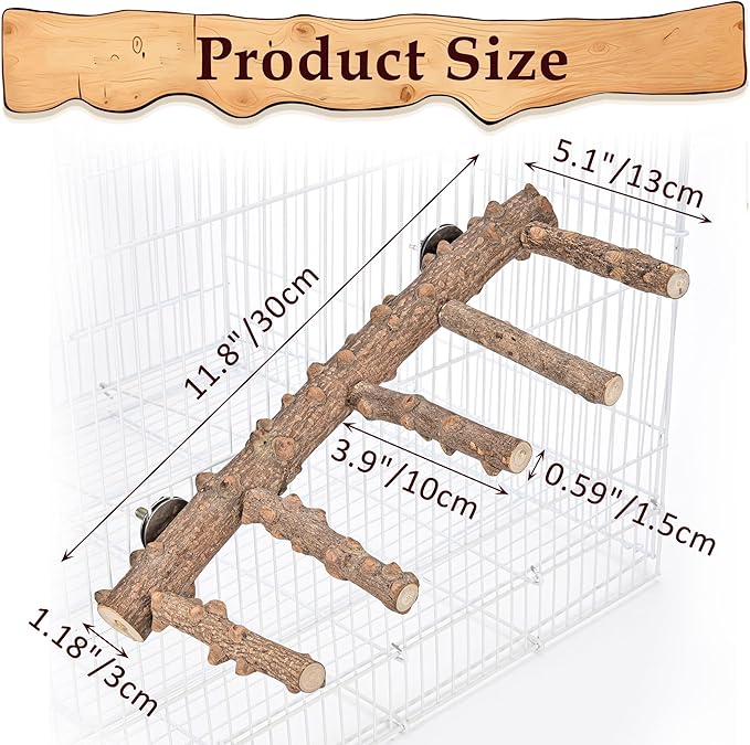 Mogoko Bird Ladder Perch for Cage, Natural Wood Bird Parrot Perch Stand Parrot Perch Bridge Climbing Chewing Toys for Small Medium Animal